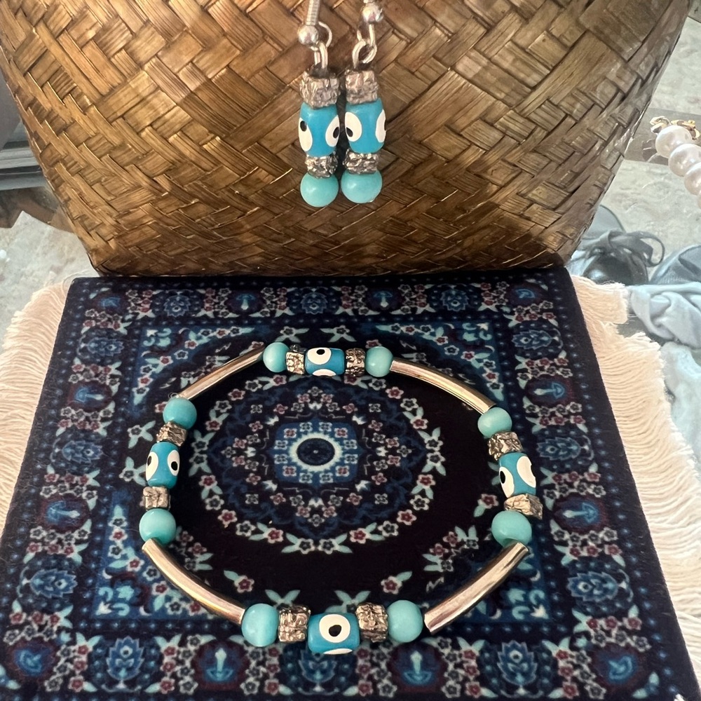 Evil Eye Bracelet and Earring Set